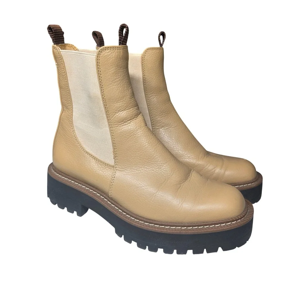 Sam Edelman Laguna Chelsea Boots Sesame Leather Lug Sole Platform Size 6M